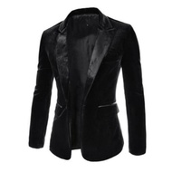 FASHION LAPEL POCKET EDGING DESIGN SLIMMING LONG SLEEVE CORDUROY BLAZER FOR MEN (BLACK)