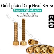 304 Titanium Hexagon Socket Head Screw Cylinder Head Screw Locomotive Screw Allen Bolt Electric Friction Screw Gold Plated Screw White Iron Titanium Screw M4/M5/M6/M8