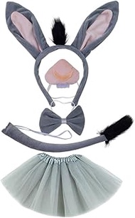 Grey Donkey Fancy Costume set Ears Headband Nose Tail Bow Tie Paws Tutu Skirt Animal Cosplay Outfit 