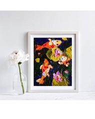 錦鯉 油畫原作 手工油畫 掛畫 油畫 koi Fish Painting Impasto Oil Painting by Verafe
