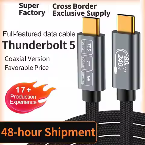USB5 Cable 80Gbps 240W 16K Type C Fast Charging Thunderbolt 5 USB 5.0 USB C to C Data Transfer Cable