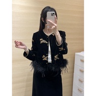 Golden Velvet Jacket Feather Sequin Embroidery Decoration