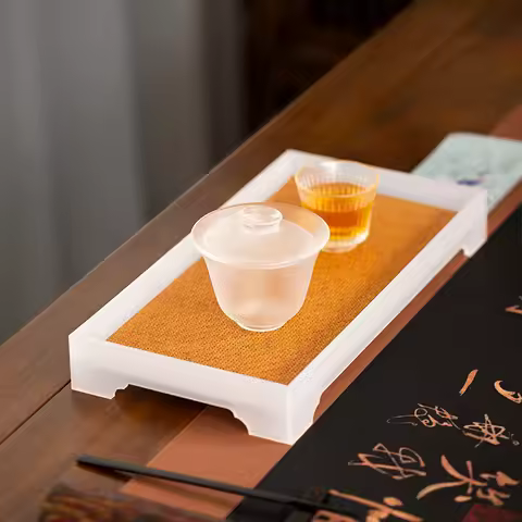Acrylic Tea Ceremony Tray Zen Tea Boat Compact Dry Brewing Station & Cup Holder Modern Tea Table Déc