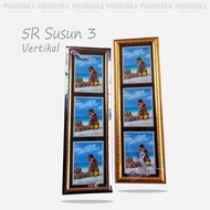 Bingkai Foto 5R Susun Isi 3 Free Lapisan Kayu Vertikal / Pigura Batik 5R Susun Gandeng 3 Size 13x18C