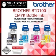 Brother Original Genuine Dye Ink BTD100 (BLACK / CYAN / MAGENTA / YELLOW) Bottles Ink