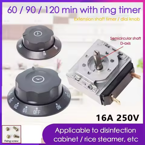 Durable 60/90/120min Microwave Oven Knob Timer Switch with Bell Mechanical Time Switch
