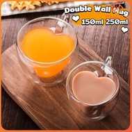 Cc 150ml 250ml Double Wall Glass Mug Heat Resistant Coffee Glass Cup Fashion Heart Shape