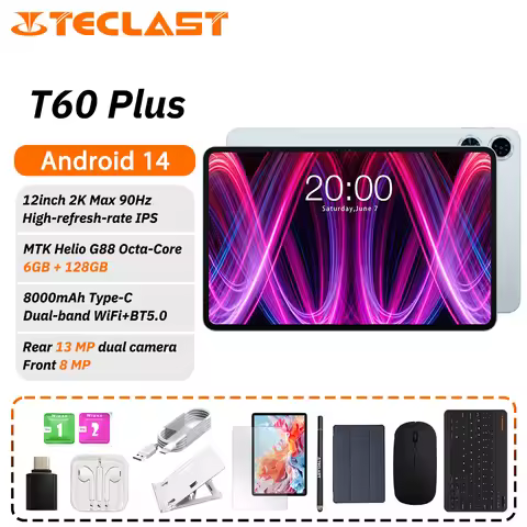 Teclast T60 Plus Tablet 12 inch MTK Helio G88 8-core CPU 6GB RAM 128GB ROM Android 14 Dual-band WiFi