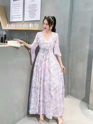 NJ Rafifah Maxi Dress Motif Bunga Gamis Wanita Muslim Korean Style