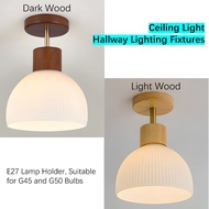 Small Area Entrance Hall Corridor Dark Wood Light Wood Glass E27 Bulb Ceiling Light Downlight