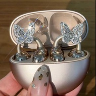 1 Pair Clip Suitable For Freeclip Earphones, Rhinestone Butterfly Teardrop Earphone Clasp, Niche Wat