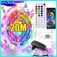 12V Led Light Strip 5M 10M 15M 20M SMD 2835 RGB Strip Lights Full SET IR Remote Music Bluetooth WIFI