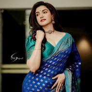 Soft Lichi Silk Saree (Blue colour with green border)