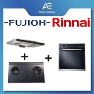 FUJIOH FR-MS2390R 90CM SLIMLINE HOOD WITH TOUCH CONTROL + RINNAI RB-2GI 2 BURNER INNER FLAME HOB WITH SAFETY VALVE + RINNAI RO-E6208TA-EM 70L BUILT-IN ELECTRIC OVEN