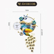 Đồng hồ treo tường con công tranh tráng gương ÉN DECOR kim trôi decor trang trí nhà cửa phòng khách