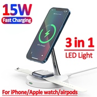 3 In1 Magnetic Fast Wireless Charger Stand Macsafe For iPhone 14 13 12 Pro Max Apple Watch Airpods 15W LED Fast Charging Station