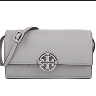 TB Toryburch MILLER 專櫃款 可拆帶皮革手拿/斜背包(淺灰)小款 全新