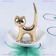 Homestore Golden Ceramic Cat Jewelry Ring Display Tray Easy To Clean Non-Slip Durable Cute Animal Home Decoration SG