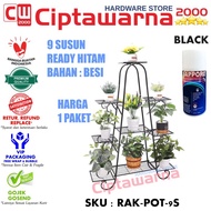 Rak pot bunga besi susun 9 pot besi rumah taman + Sapporo Black/ White