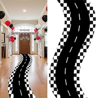 Tinideya Racing Car Party Decorations 3x9.8 Ft/Racetrack Floor Runner Polyester Race Cars Road Mat F