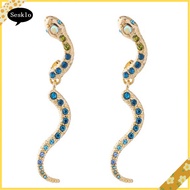 [SK] Vintage Wavy Snake Rhinestone Inlaid Woman Party Banquet Earrings Charm Jewelry