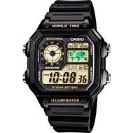 Casio แบตเตอรี่ 10 ปี กันน้ำ100m นาฬิกาข้อมือผู้ชาย สายเรซิน รุ่น AE-1200WH ของแท้ ประกัน CMG