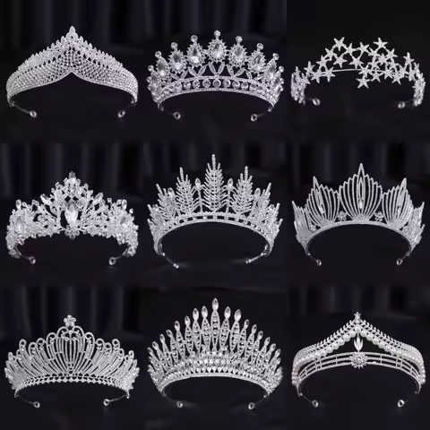 Diverse Silver Color Crystal Pearls Bridal Tiaras Crown Rhinestone Pageant Diadema Collares CZ Headb