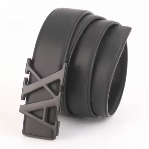 2025 New Cross-border Men's Belt Letter AX Buckle Waistband 3.8cm Fashionable Plain Weave Lychee Pat