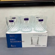 Box of 6 340ml glass cups, 10cm high, used to drink Whiskey, used as Beer Glasses at Karaoke bars