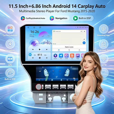 X 11.5"+6.86" Dual Screen Android 14 Car Radio For Ford Mustang 2015-2020 Wireless Carplay Android A