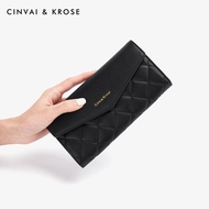 กระเป๋าสตางค์  CINVAI&amp;KROSE Wallet Women's Long Leather Coin Purse Ladies Clutch Wallet Clip  Wallet สีดำยาว