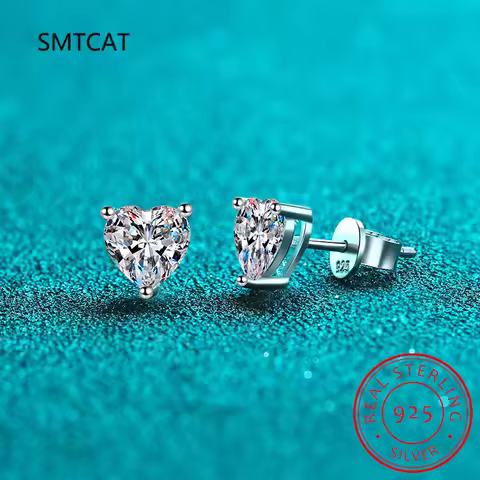 D VVS1 Heart Moissanite Earrings for Women Lab Grow Diamond Solid 925 Silver Plated 18k Gold Stud Ea