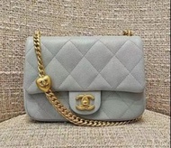特價⭐Chanel 24p 愛心調節扣 方胖子 20cm 中號 灰色 荔枝牛皮 復古金 cf mini flap bag Grey 鏈條垂蓋手袋 迷你 ‖ 26p hobo 25 bag 小號 min