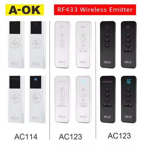 A-OK AC123/AC114 RF433 Wireless Emitter,1/2/6/16 Channel,Remote Control A-OK RF433 Curtain Motor/Tub