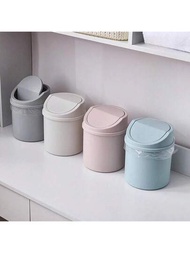 1入組北歐風格塑料桌面小型垃圾桶,壓式設計結合蓋子可作小型化妝桌收納桶,家用
