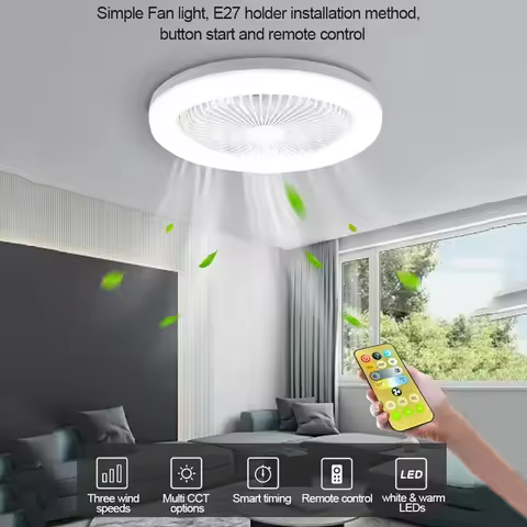 2025 NEW LED Ceiling Fan with Light and Remote Universal AC85V-265V E27 LED Bulb Ceiling Lamp 2 in 1