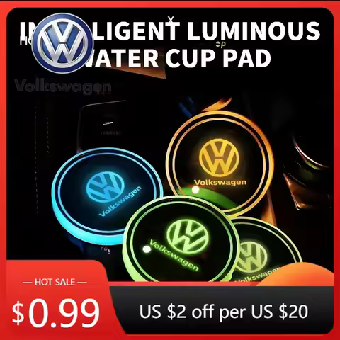 For VW 80% New Car logo Cup Holder Bottom Pad LED Light Colorful Coaster For Volkswagen VW GTI Rline