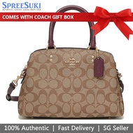 Coach Handbag In Gift Box Crossbody Bag Signature Mini Lillie Carryall Khaki Boysenberry # 91494