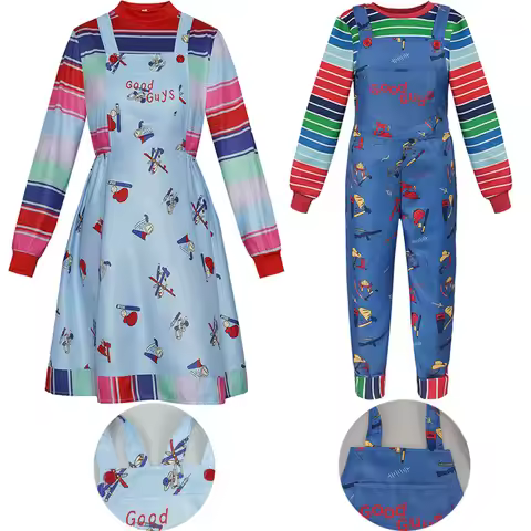 Chucky Cosplay Costume Striped Shirt Jumpsuit for Chucky Full Set Horrible Movie Adult Halloween Cos