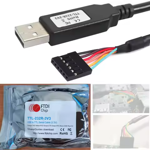 FTDI TTL-232R-3V3 BBoneBLK/Beagleboard/BeagleBoneBlack Debug Cable USB UART with 0.1" 6 Way Serial D