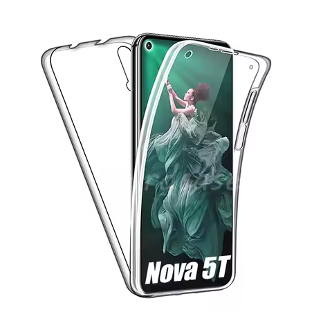 Nova 5T 360 Full Body Case With PET Glass for Huawei Nova 5T Bumper PC+Silicone Double Clear Cover N