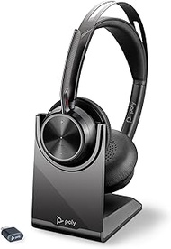 Poly Voyager Focus 2 UC Wireless Headset with Microphone &amp; Charge Stand (Plantronics) - Active Noise Canceling (ANC) - Connect PC/Mac/Mobile via Bluetooth -Works w/Teams, Zoom &amp; More-Amazon Exclusive