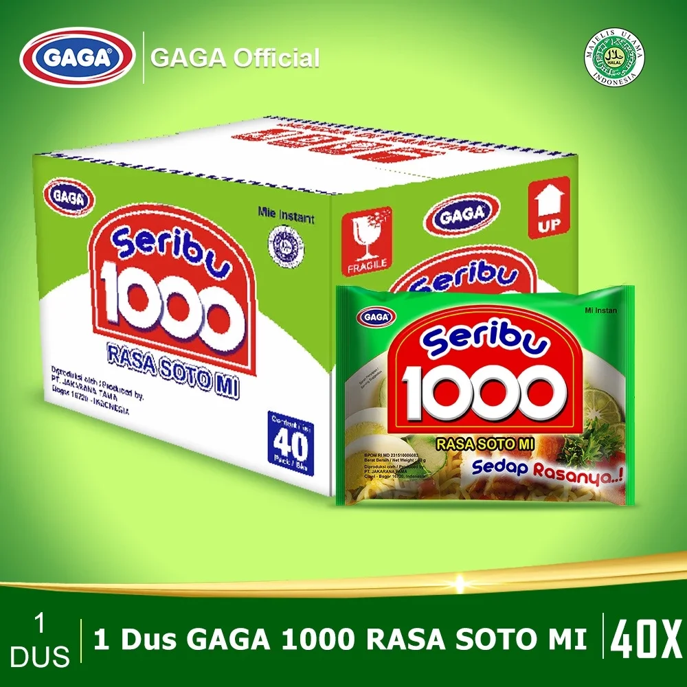 MIE 1 DUS PROMO GAGA 1000 MIE INSTAN RASA SOTO (1Dus Isi 40 Pcs)