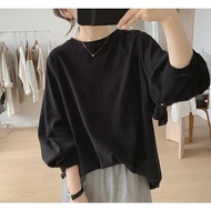 Fancy เสื้อยืดแขนยาวผู้หญิงสไตล์เกาหลี เสื้อผ้าสาวอวบน่ารักๆ ลำลองทรงหลวม เสื้อยืดแขนบอลลูนแฟชั่นมาใ