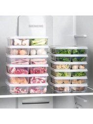 1入/5入組 4個格子可攜式食品收納盒，適用於冰箱和冷凍庫-保持水果、蔬菜和肉類新鮮