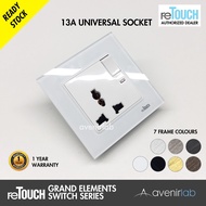 reTouch Grand Elements 13A Universal 3 Pin Designer Switch Socket with Neon [WHITE MODULE]
