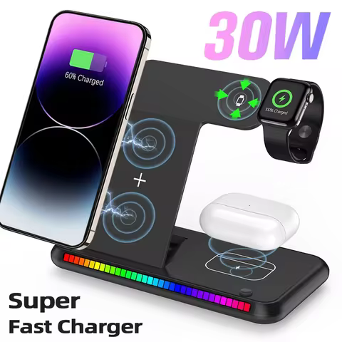 30W 3-in-1 Foldable Wireless Charger Station for IPhone17/ 16/15/14/13/12, Apple Watch Series 10/9/8