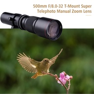 Camera Super Telephoto Lens 500mm F/8.0-32 Manual Zoom T-Mount + 2X Teleconverter T2-AI Adapter Ring