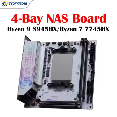 4-Bay NAS Motherboard AMD Ryzen 9 8945HX 7745HX Mini ITX 2×M.2 NVMe 4×SATA 2.5G LAN WiFi6E PCIe4.0 G