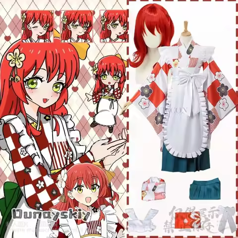 Anime The Rock! Cosplay Kita Ikuyo Costume Japanese Jirai Kei Girls Red Kimono Dress Kawaii Cute Lol